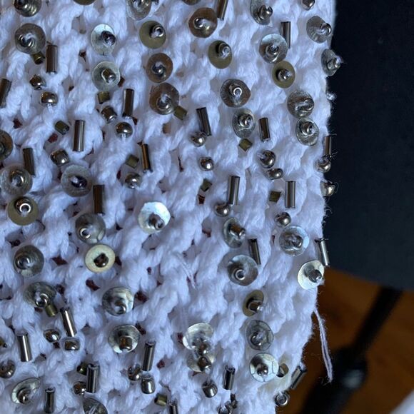 White Open Crocheted Beads Cardigan Sweater - Picture 8 of 15